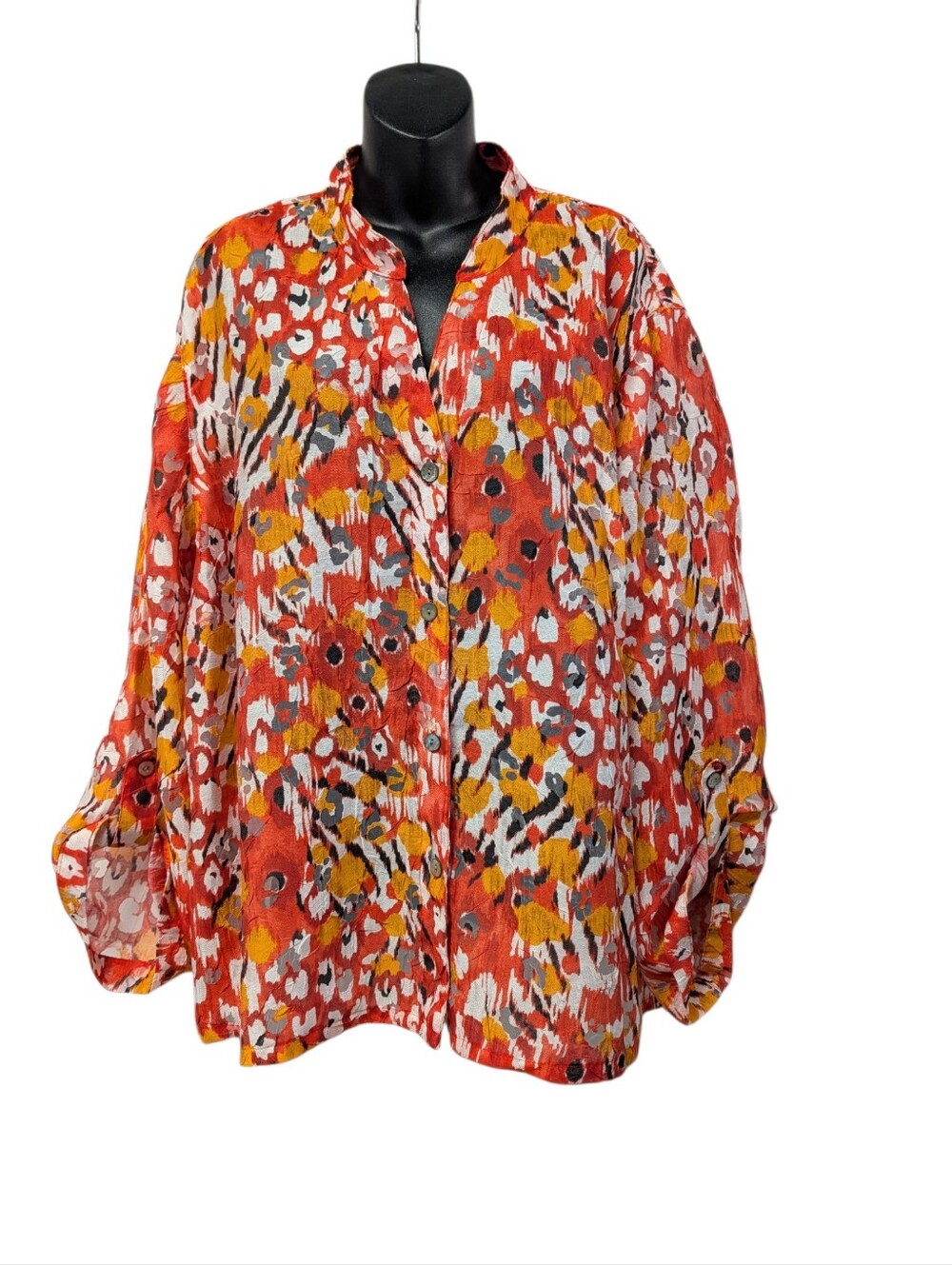 Ruby Rd. Favorites Womens Abstract Collared Button-Up Roll Tab Blouse Plus 22W